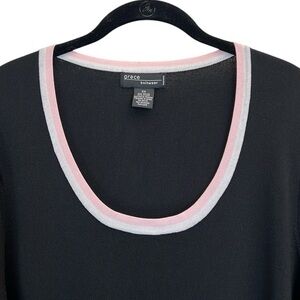 Heavyweight Knit Scoop Neck Top Black/White/Pink Short Sleeve Grace Knitwear 2X